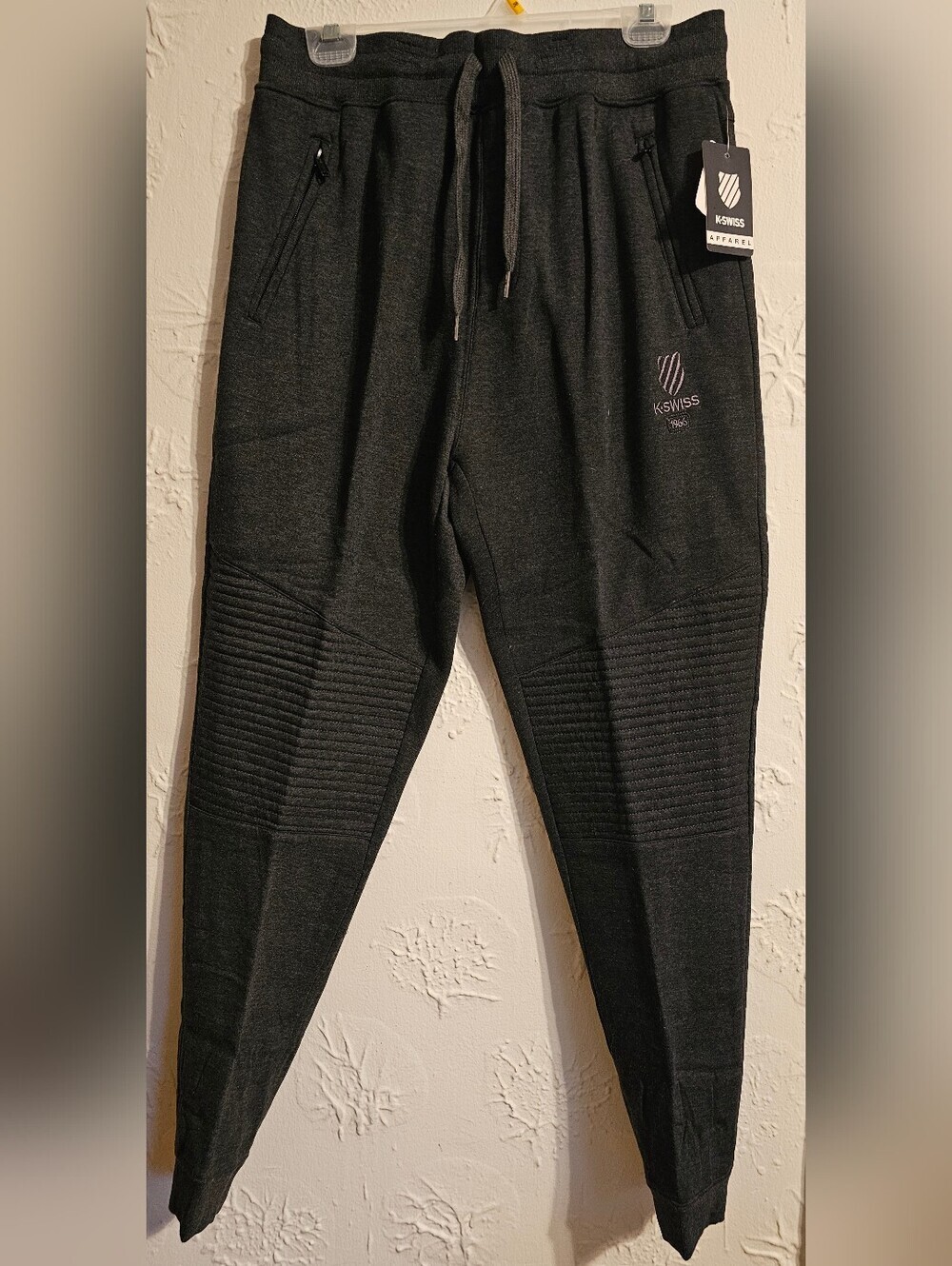 K-Swiss Men's Dark Charcoal Ribbed Knee Joggers NQT Size 38